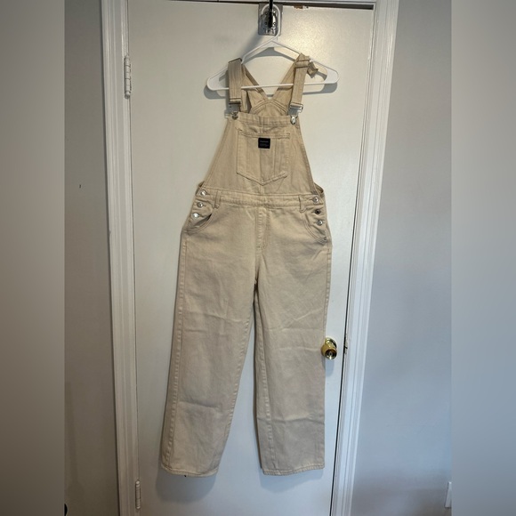 SHEIN Denim - Wide Leg Cream 100% Cotton Shein Workwear Style Overalls Sz: L Adjustable Straps